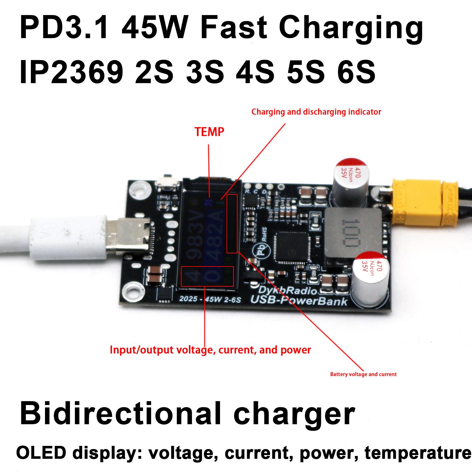 Drone Power Bank - Cargador rápido 2S-6S de 45W, Banco